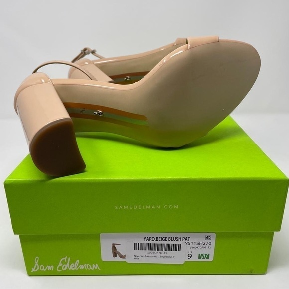 NIB Sam Edelman Yaro Ankle Strap Block Heel Sandals in Patent Beige Blush - Picture 12 of 13